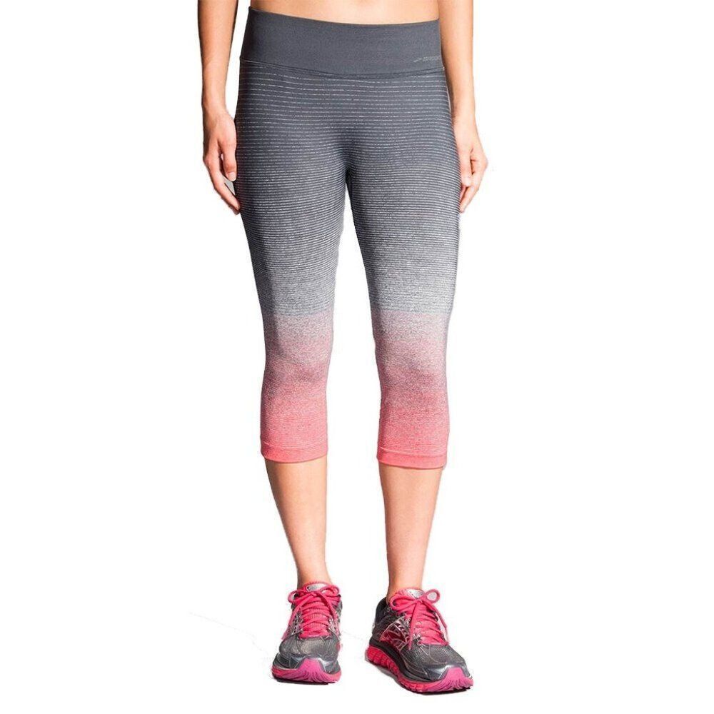 Brooks Streaker Capri Leggings size L Ombré Cropped Grey Pink Active Yoga Run